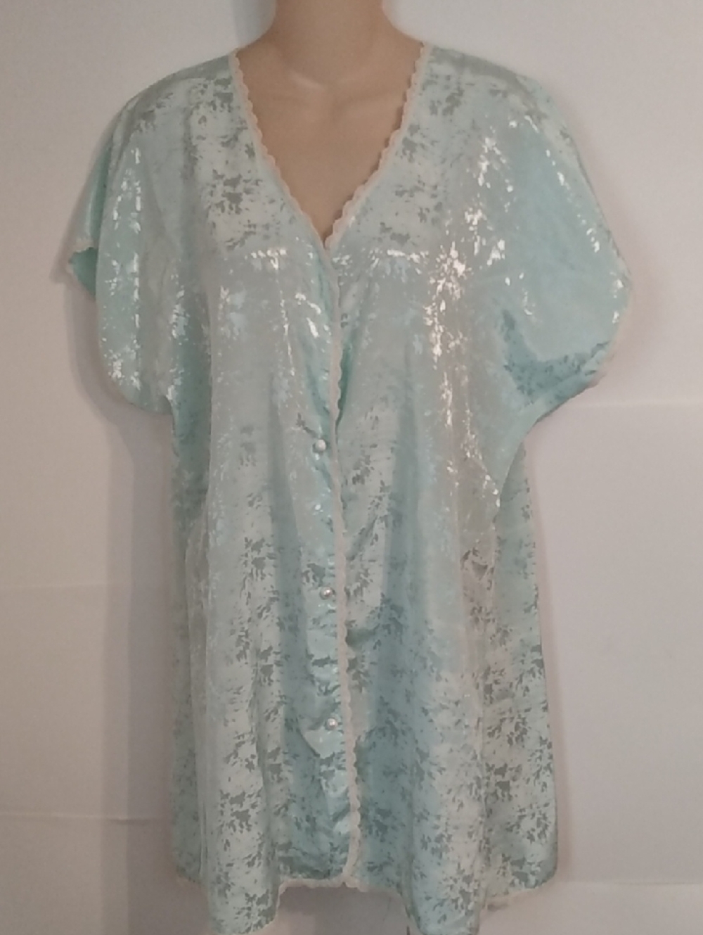 Vtg 80s Dynasty Collection Silky Embossed Blue Silver Threads Nighty Peignoir